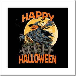 Funny Pumpkin Halloween Scarecrow Posters and Art